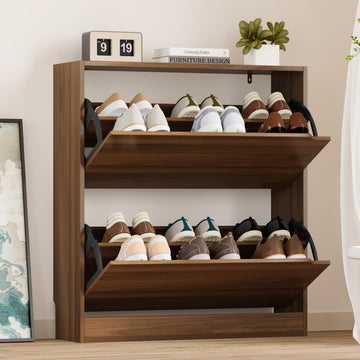 Shoe Cabinet with 2 Flip Drawers, Slim Narrow Shoe Storage Cabinet, Freestanding Shoe Organizer with Adjustable &