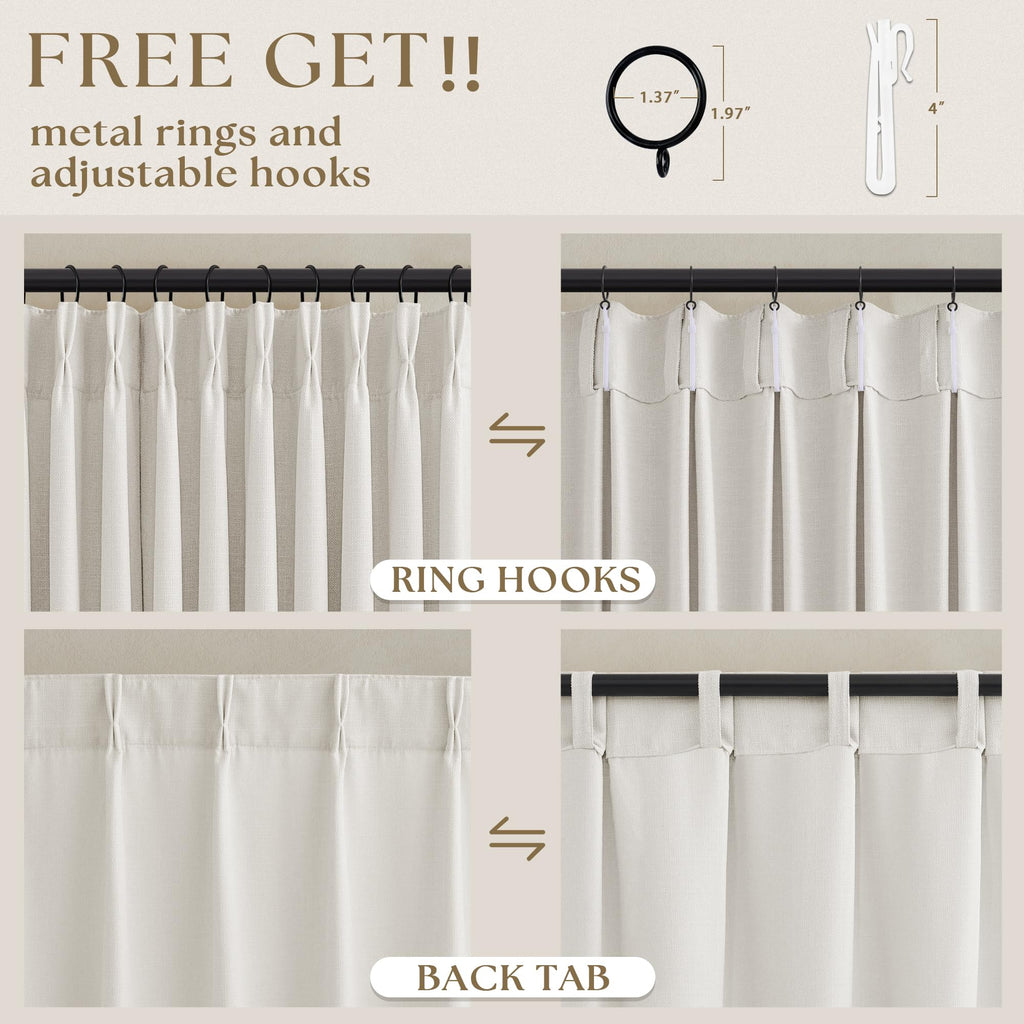 Ivory White Pinch Pleated Linen Curtains 60 Inch Wide 84 Inch Long 1 Panel