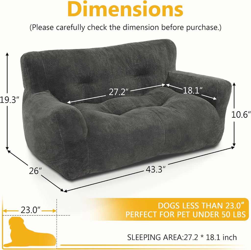 43.4" Dog Couch for Small Medium Breed Pet Sofa Bed Grey