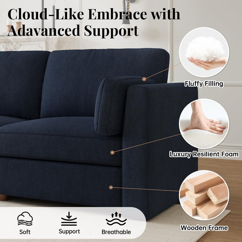 Oversized Cloud Sleeper Couch 6 Seater Modular Sectional Sofa Blue
