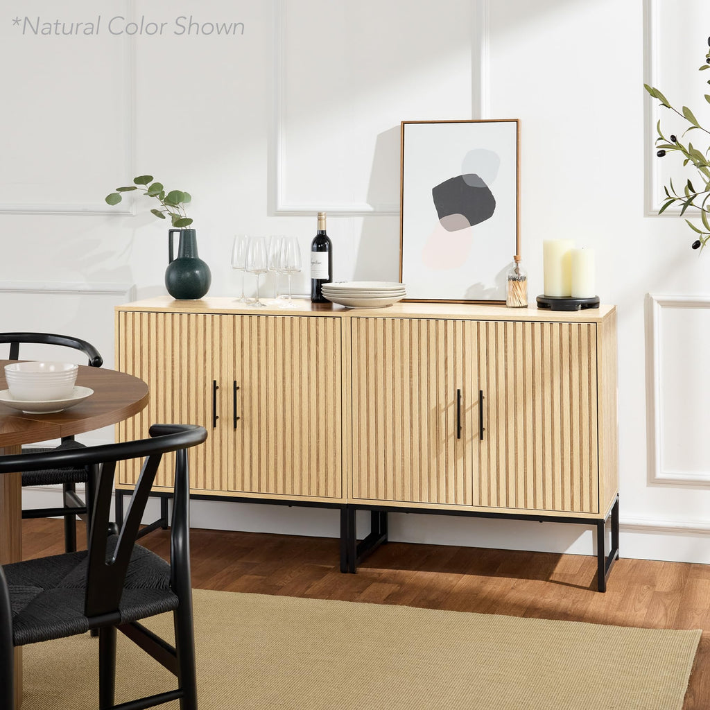 Slatted Sideboard Buffet Cabinet, Entryway Table, Accent Storage Cabinet, Console Table - Dark Brown