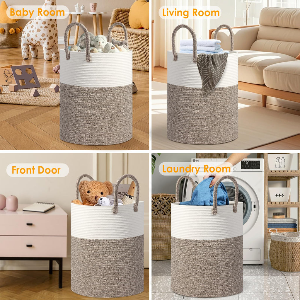 Large 60L Laundry Basket Hamper, Woven Cotton Rope Basket with Handles, Blanket Basket , Baby Nursery, Bedroom &
