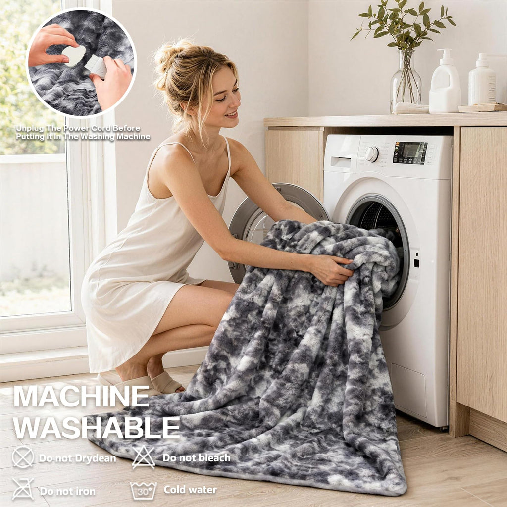 Electric Heated Blanket Throw Size 50"x60", Soft Sherpa Faux Fur Heating Blanket with 10 Adjustable Heat Settings