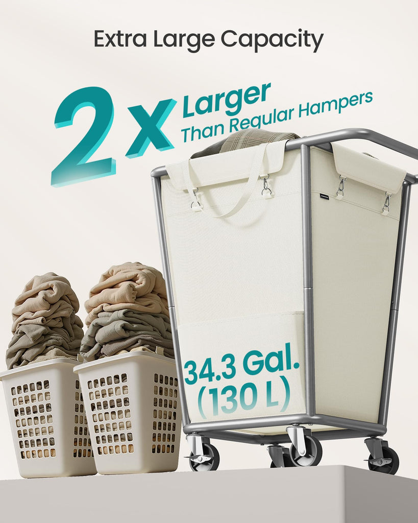 1-Section Laundry Basket with Wheels, 34.3 Gallons (130 L) Hamper