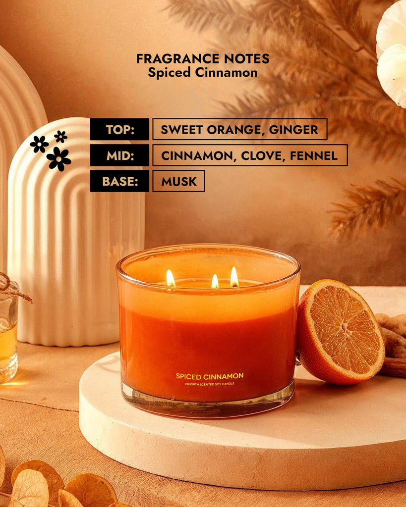 Luxury Spiced Cinnamon Candle | Large 3 Wick Jar Candle | Up to 40 Hours Burning Time | 100% Natural Soy Wax