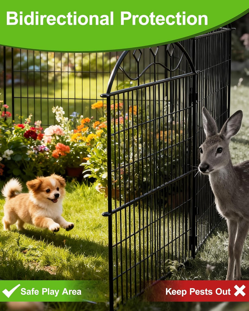 48in Extra Tall Garden Fence, 10-Panel Metal Animal Barrier, 24ft Long No Dig Temporary Fencing for Yard, Reusable
