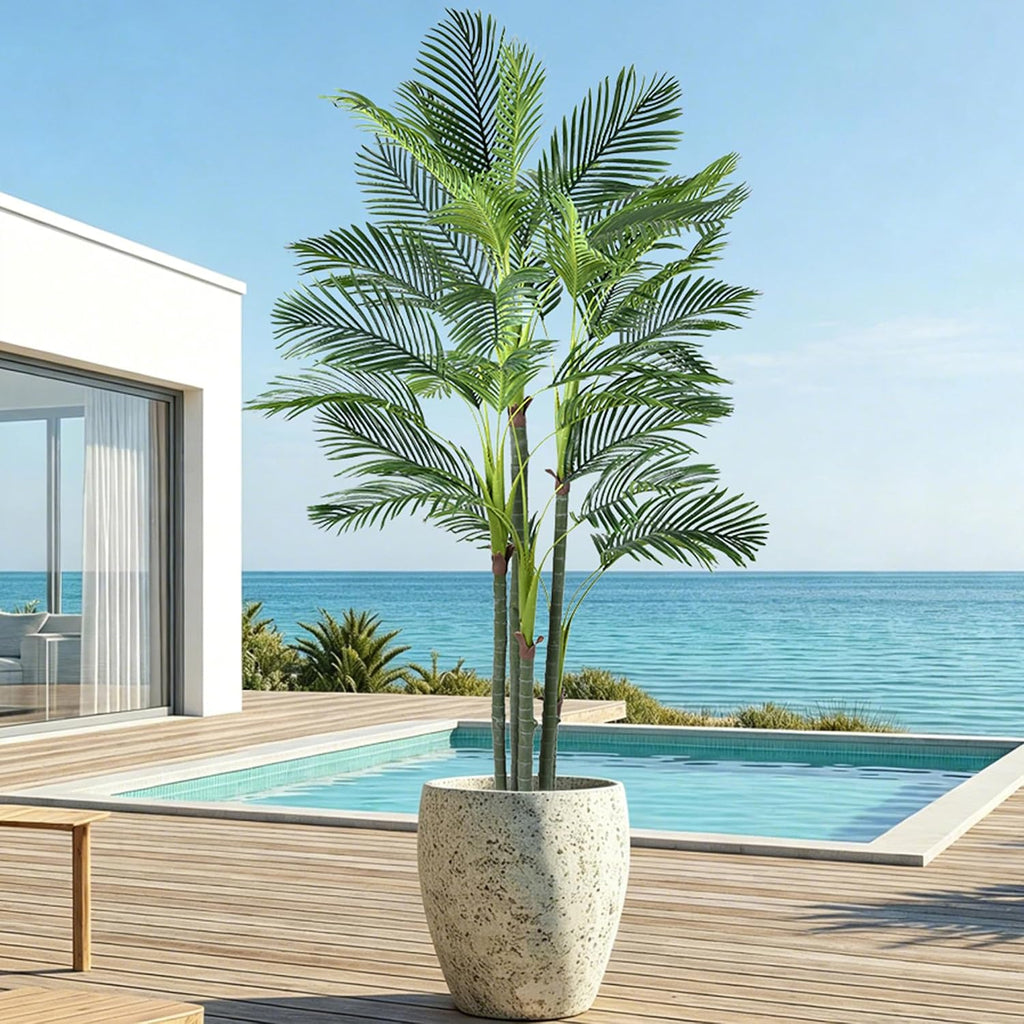 Palm Tree 8FT, Tall Palm Trees with Realistic Trunk & Lush Fronds, Large Fake Tropical Tree for Poolside, Patio