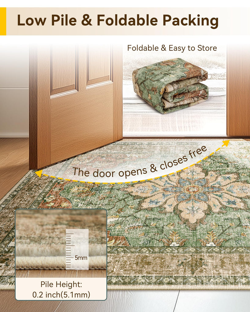 Washable Area Rug, Square 6'x6', Brick/Brown/Green