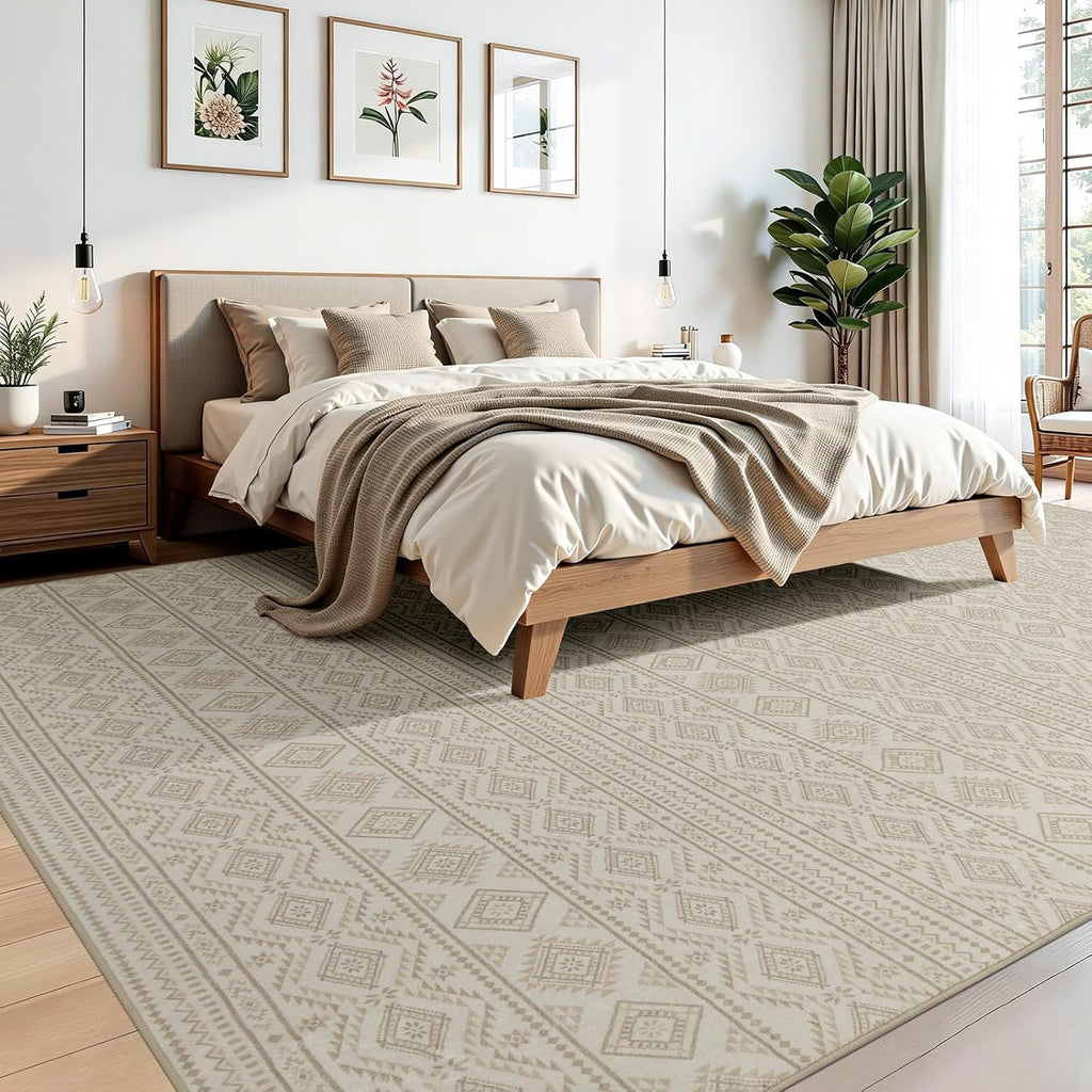 Moroccan 8x10 Washable Area Rugs, Beige Cream Brown