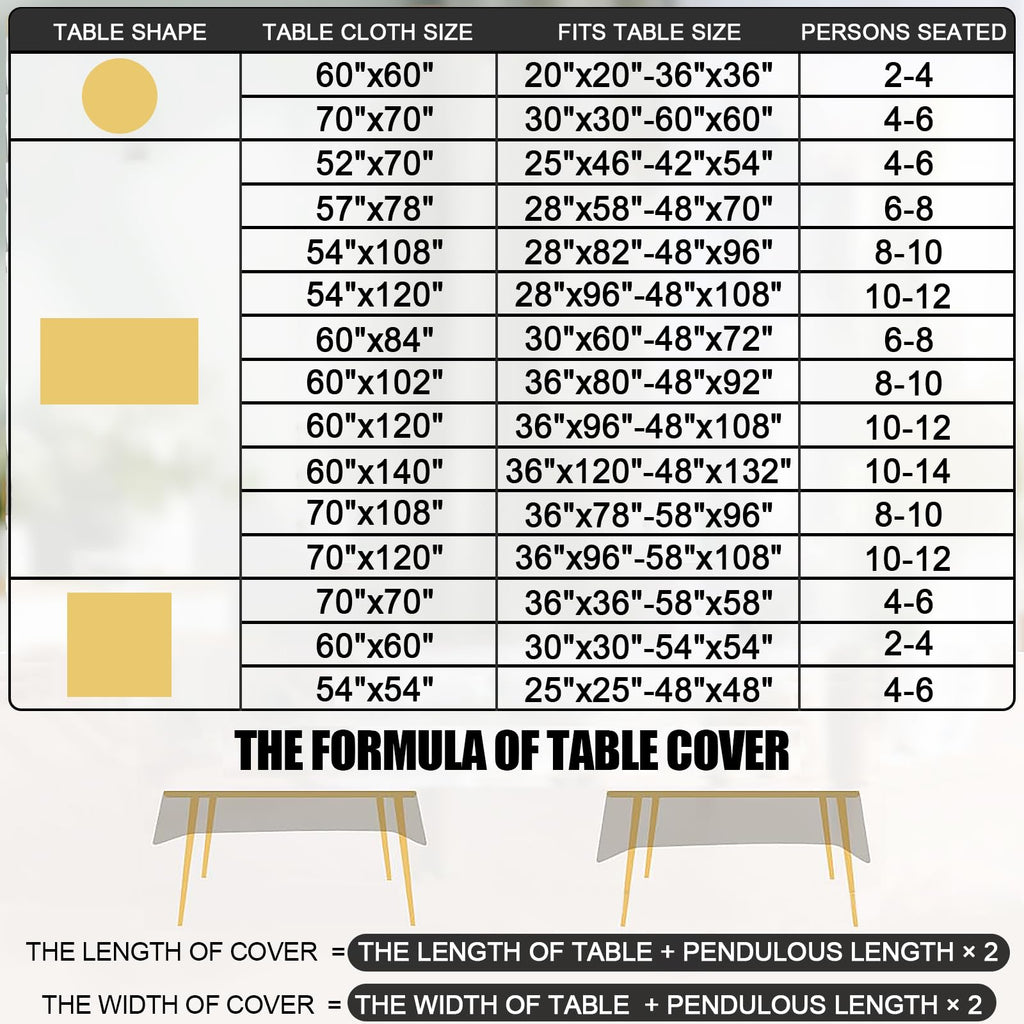 Rectangle Waterproof Heavy Duty Vinyl Tablecloths, 70 x 120 Inch