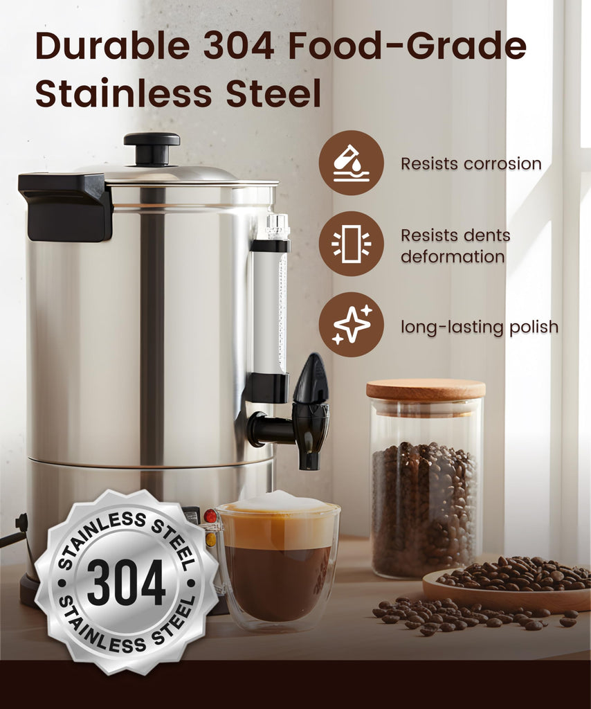 Commercial Coffee Maker 40-Cup Large Coffee Urn with Percolator Coffee Pot Electric 6L Stainless Steel Fast Brew Hot