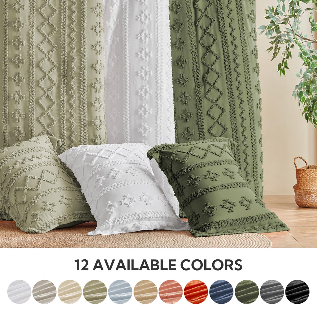 Queen Comforter Set 7 Pieces, Tufted Boho Beddding Set Sage Green