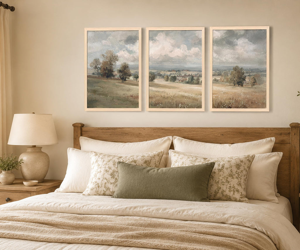 Framed Neutral Landscape Wall Art Set of 3, Farmhouse Prints