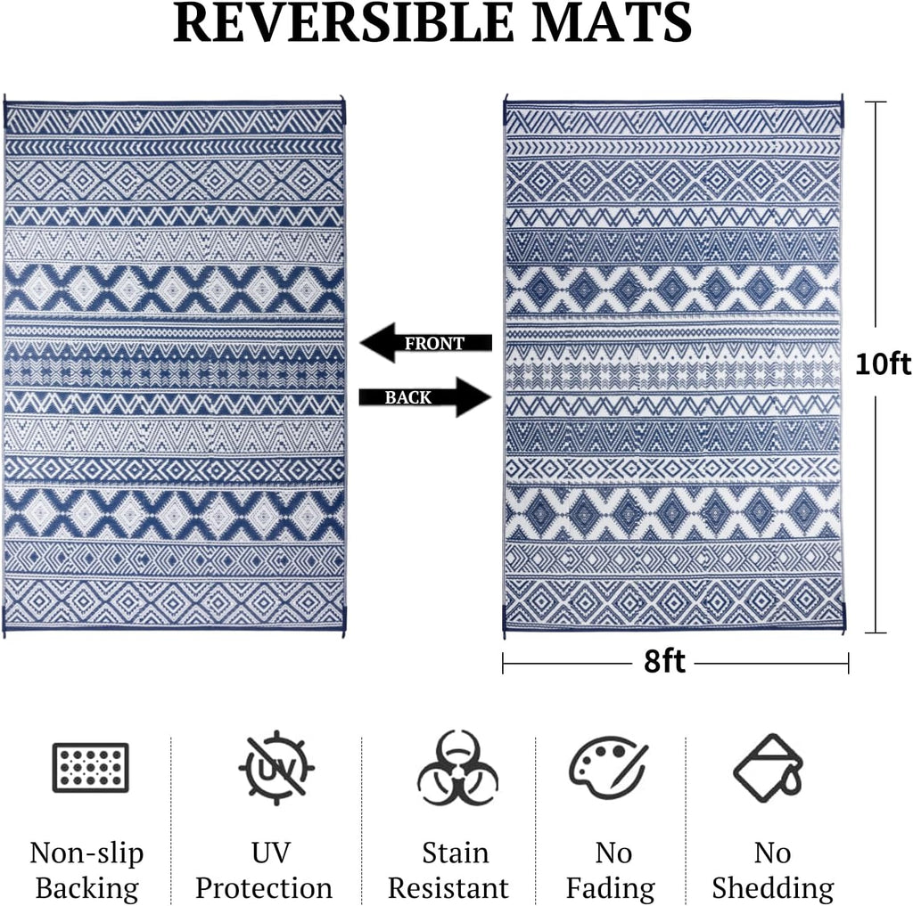 Waterproof Outdoor Rug 8x10 ft, Reversible Plastic Straw Patio Camping Rugs, Outdoor Indoor RV Mat Carpet, Outside
