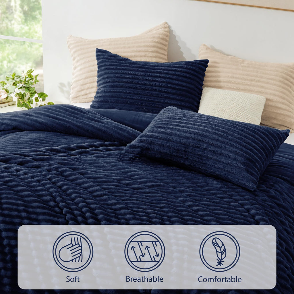 Fluffy Comforter Set, 2 Pieces Bed Set, Navy Blue
