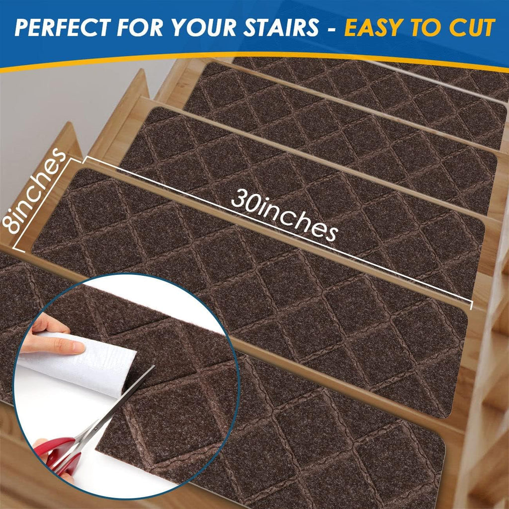 15 Pack Carpet Stair Treads for Wooden Steps, Indoor Rugs 8" X 30" | Non Slip Stair Runners with Self-adhesive