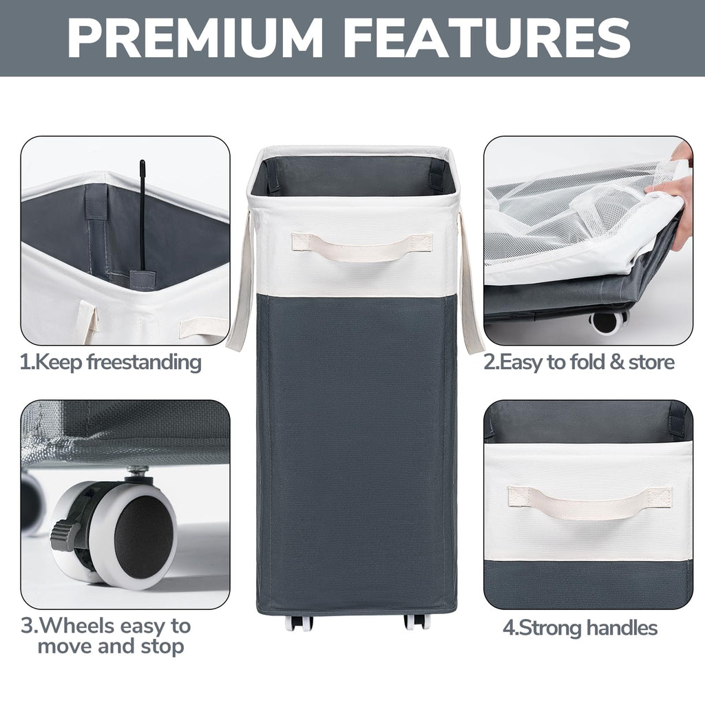 75L Rolling Dirty Clothes Hamper with Wash Bag for Laudnry