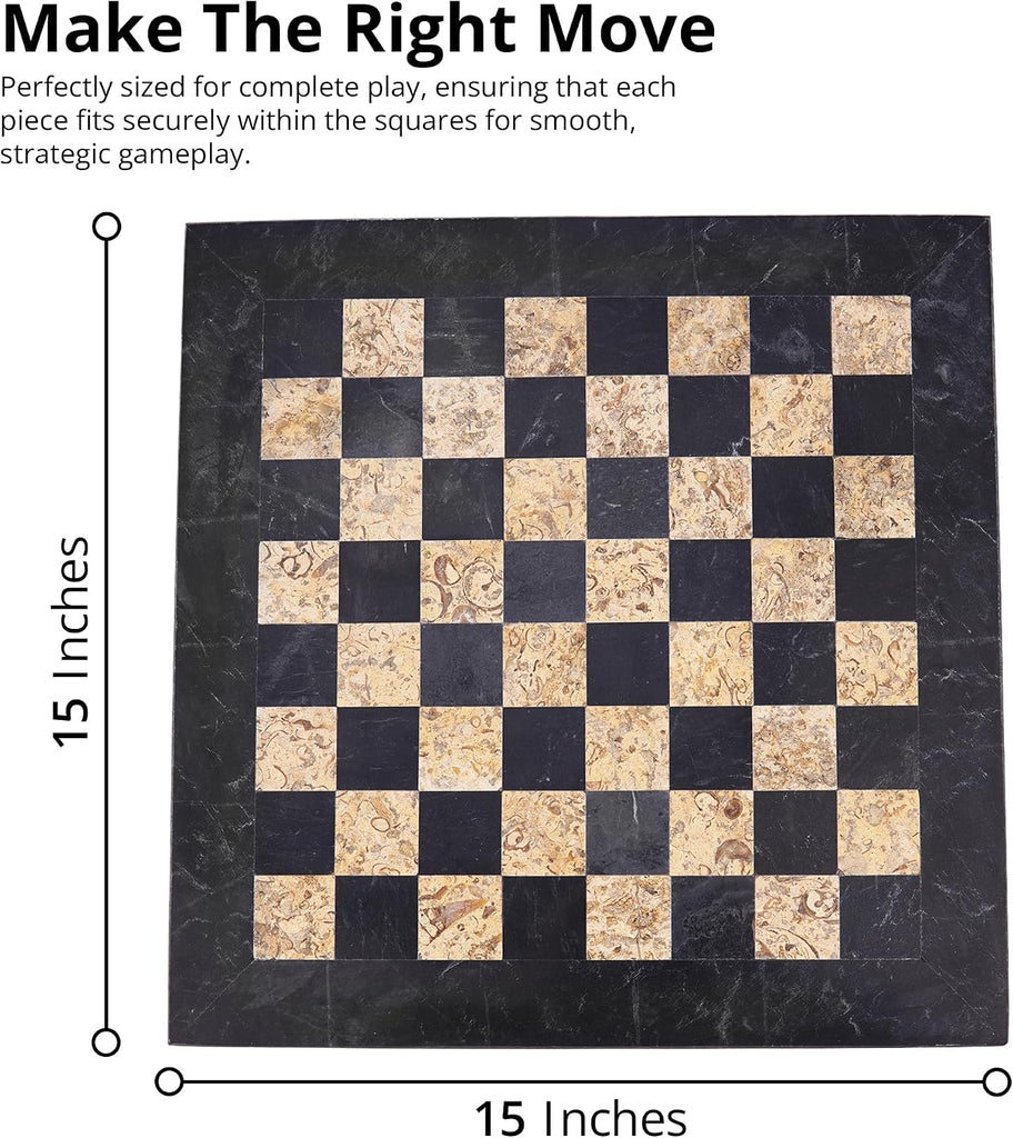 15 Inches Handmade Marble Black and Coral Chess Board