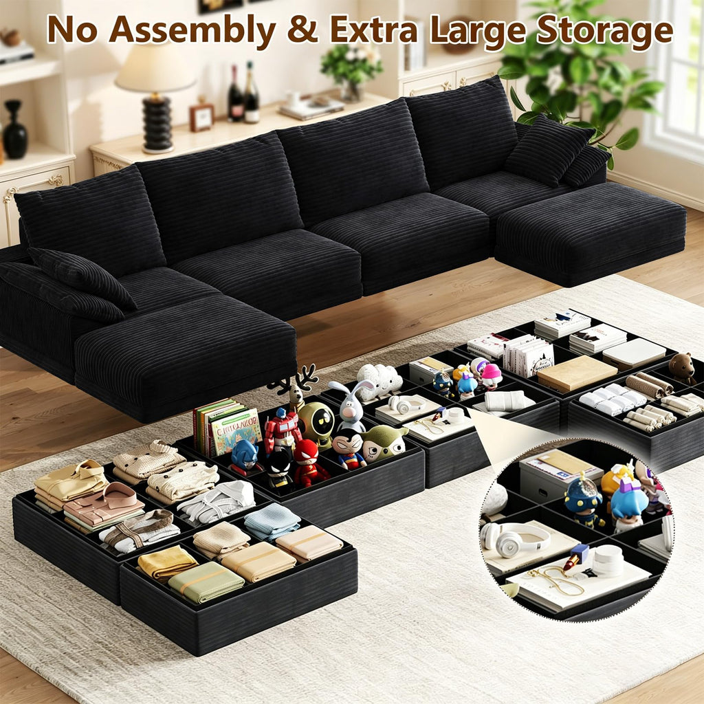 142" Modular Sectional Sofa Boneless Couch with Storage, U-Shape 4 Seat Comfy Modern Couch Sofa with Chaise, 27" Deep