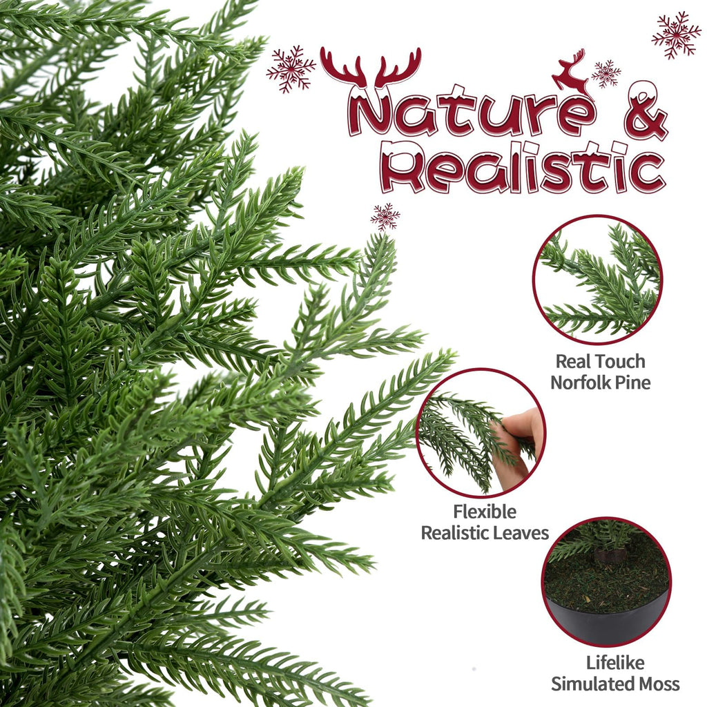 PreLit 3FT Norfolk Pine Christmas Tree - Realistic Potted Artificial Tree with 50 LED Lights & 8-Mode, Battery
