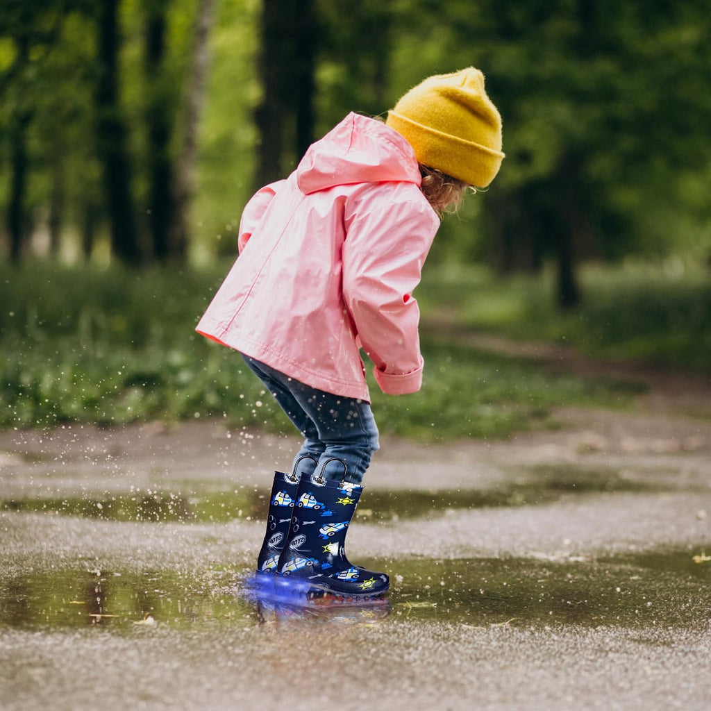 Toddler Rain Boots Kids With Glitter Light up Rain Boots With Easy-on Handles Waterproof For Boys and Girls