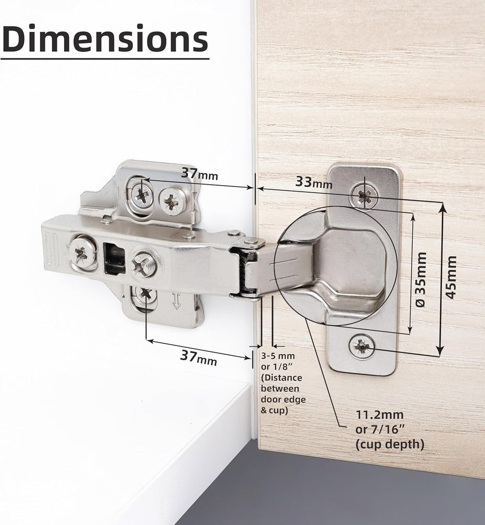 Full Overlay European Soft Close Cabinet Hinges Cabinets (10 Pcs) -105° Frameless Concealed Cabinet Door Hinge -5 Way