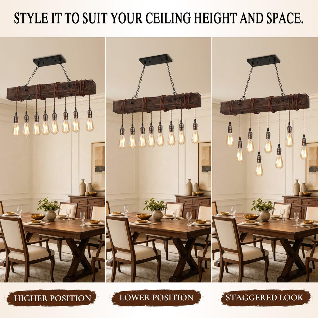 8-Light Rustic Chandeliers, Wood Chandelier