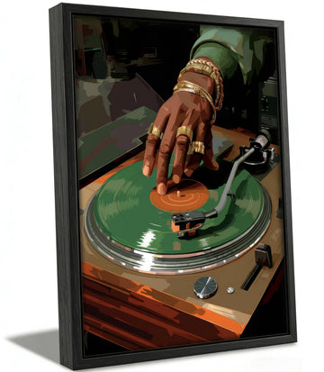 Framed African Americans Wall Art, Vintage DJ Turntable Hip Hop Canvas Print Poster, Retro Music Wall Decor Bedroom