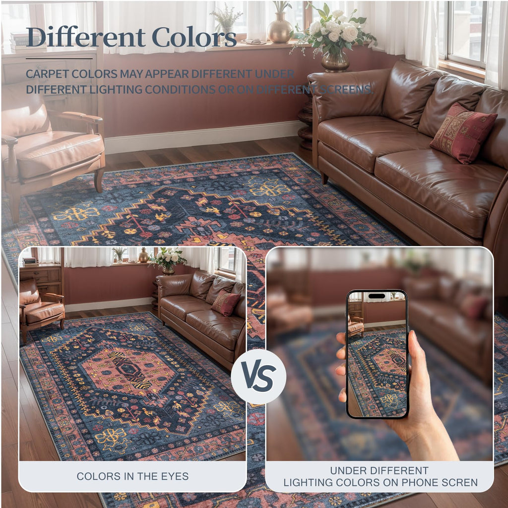 Runner Rug, Washable Hallway Vintage Low-Pile Kitchen Carpet