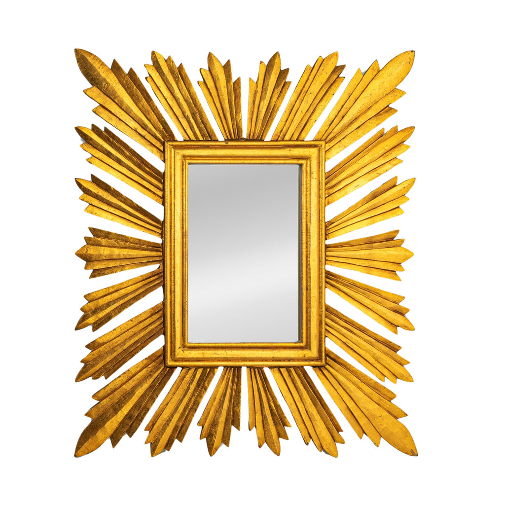 Sunburst Rectangular Wall Mirror, Gold