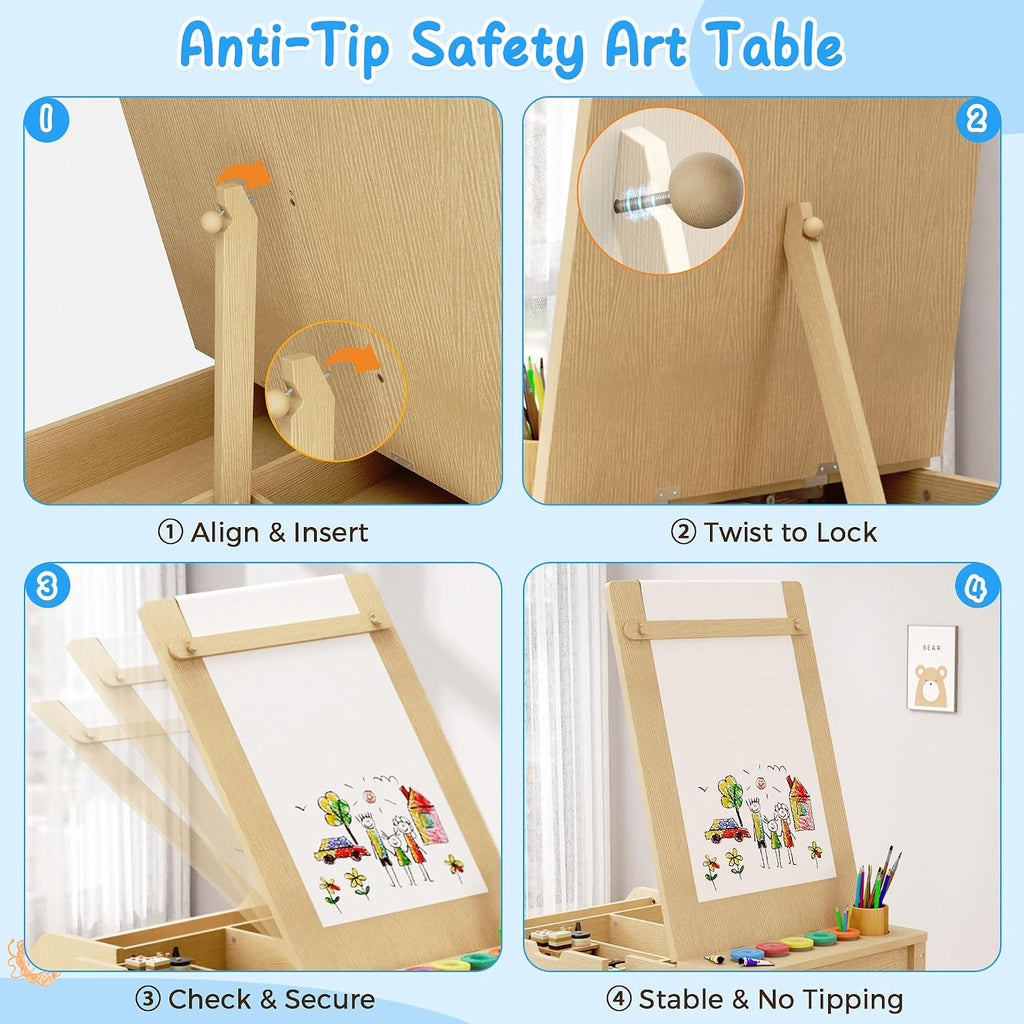 In-1 Kids Art Table and Chairs, Toddler Table and Chair Set, Craft Play Desk for Kids, Convertible Art Easel