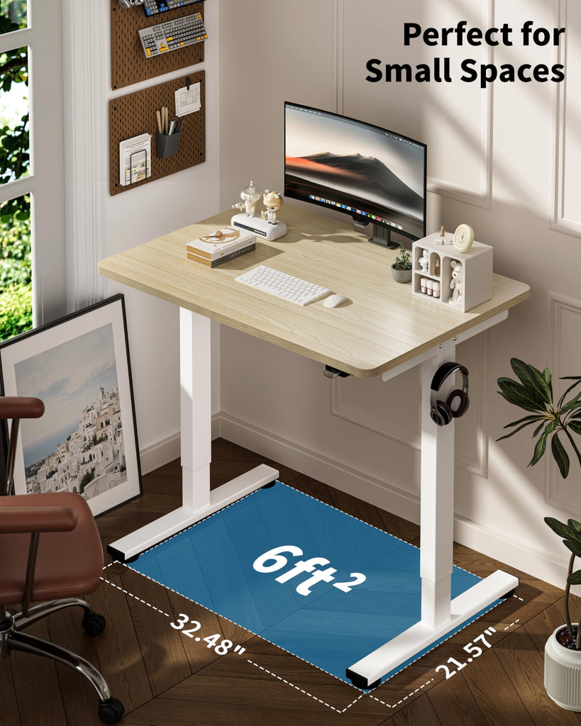 Small Electric Standing Desk, 36" x 24" Whole Piece Height Adjustable Desk, Oak Sit to Stand Computer Workstation