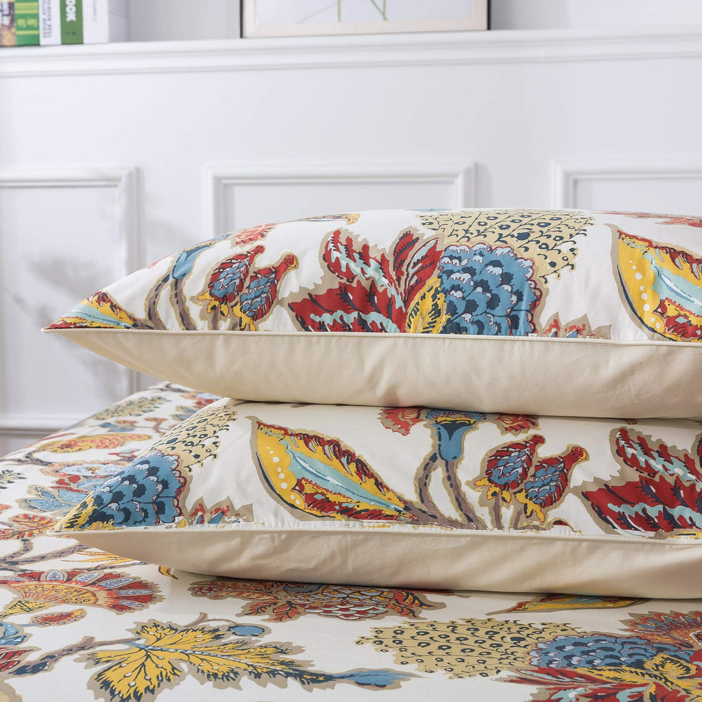 Vintage 4pcs King Size Deep Pocket Bed Sheet Sets 100% Egyptian Cotton Bedding Collection Colorful Boho Baikal Flower