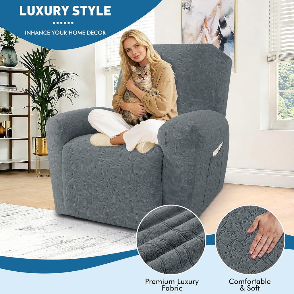 Waterproof Recliner Cover Washable 3 Pieces Recliner Chair Covers with Elastic Bottom Non Slip Cover for Lazy Boy