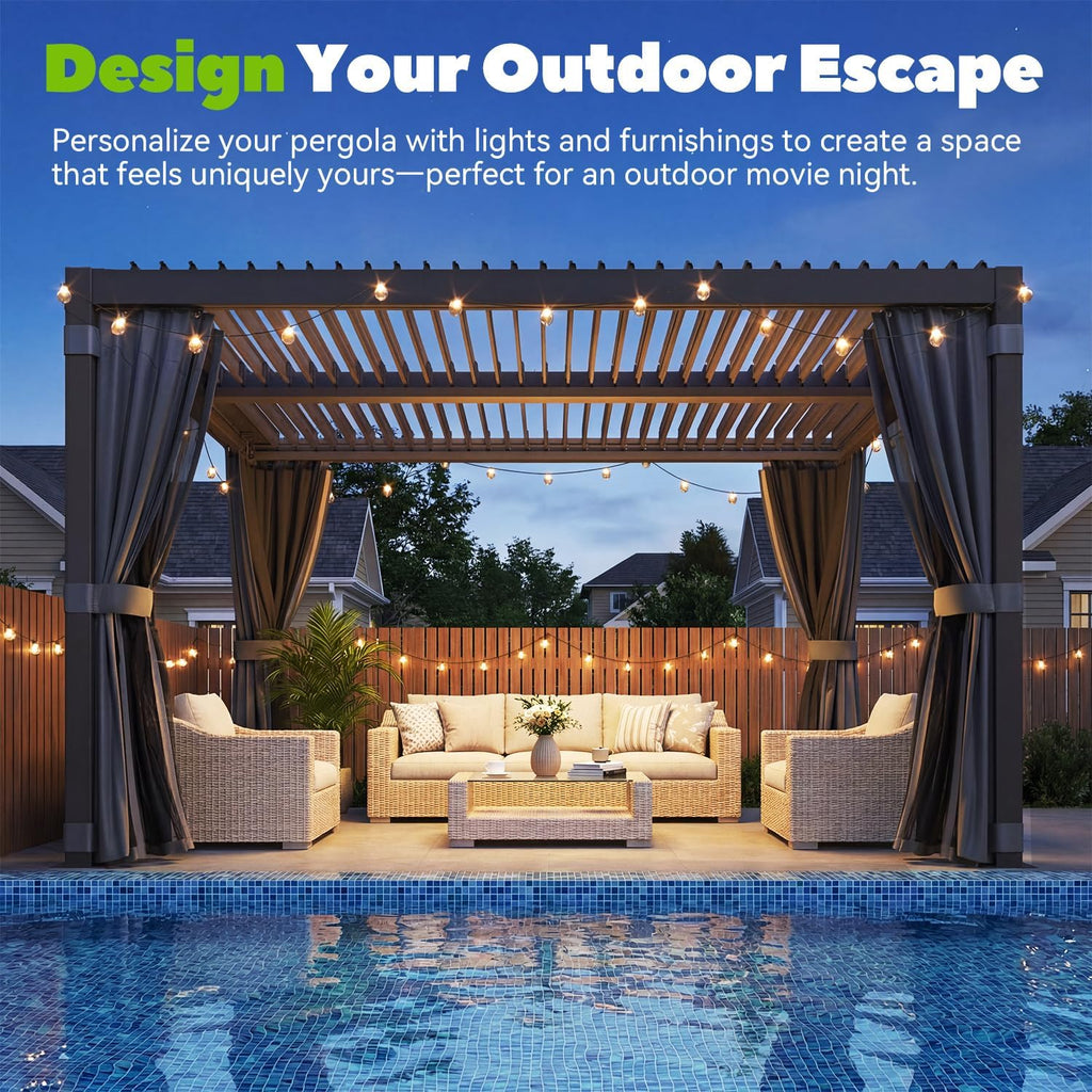 Louvered Pergola 10x12, Outdoor Rustproof Shelter with Adjustable Roof