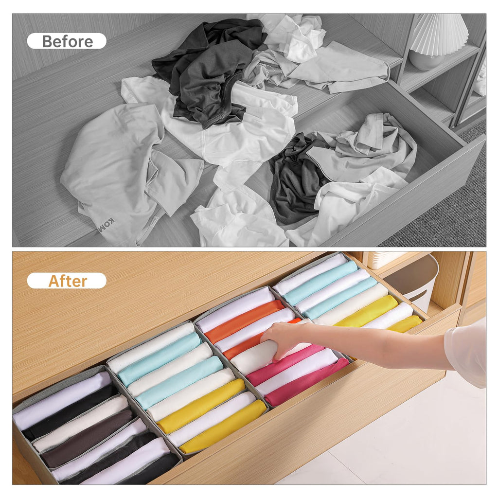 4 Packs T-shirt Drawer Organizers for Clothing, 8 Grids Compartment Storage Box Wardrobe Clothes Organizer, Clothes