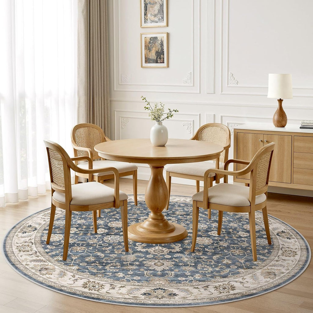 8ft Round Area Rugs for Living Room: Non-Slip Washable Vintage Soft Large Circle Rug - Soft Low Pile