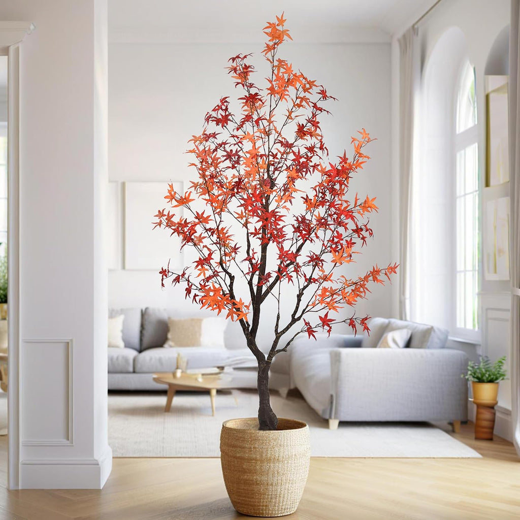 6.3ft Tall Artificial Maple Tree, Faux Maple Plant with Thick Trunk & Realistic Leaves, Potted Fake Tree for Indoor