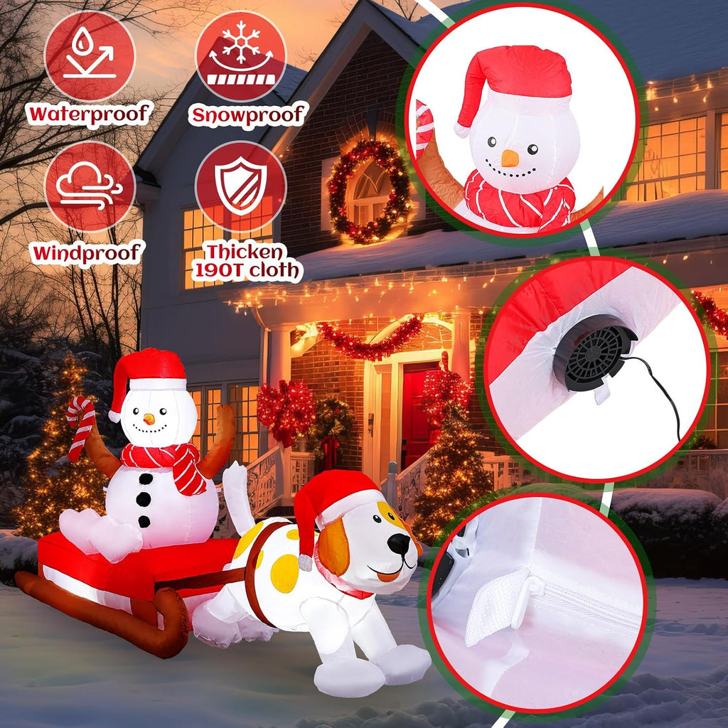 8 Ft Christmas Inflatables Decoration Snowman on Sleigh with Dog, Giant Inflatable Outdoor Christmas Decorations