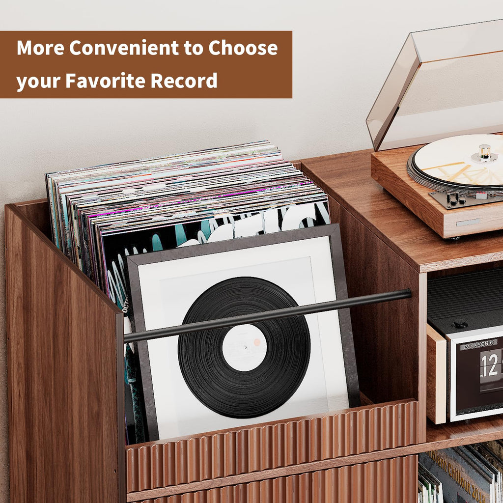 55" Large Record Player Stand with Power Outlets & LED Lights