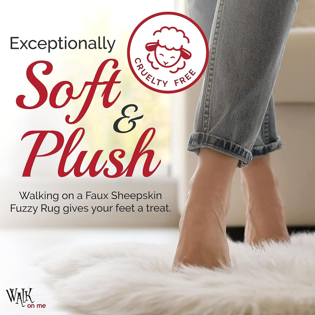 White Double Pelt Faux Fur Sheepskin Rug: Ultra Soft, Super Thick, Fluffy, Living Room, Bedroom, Office