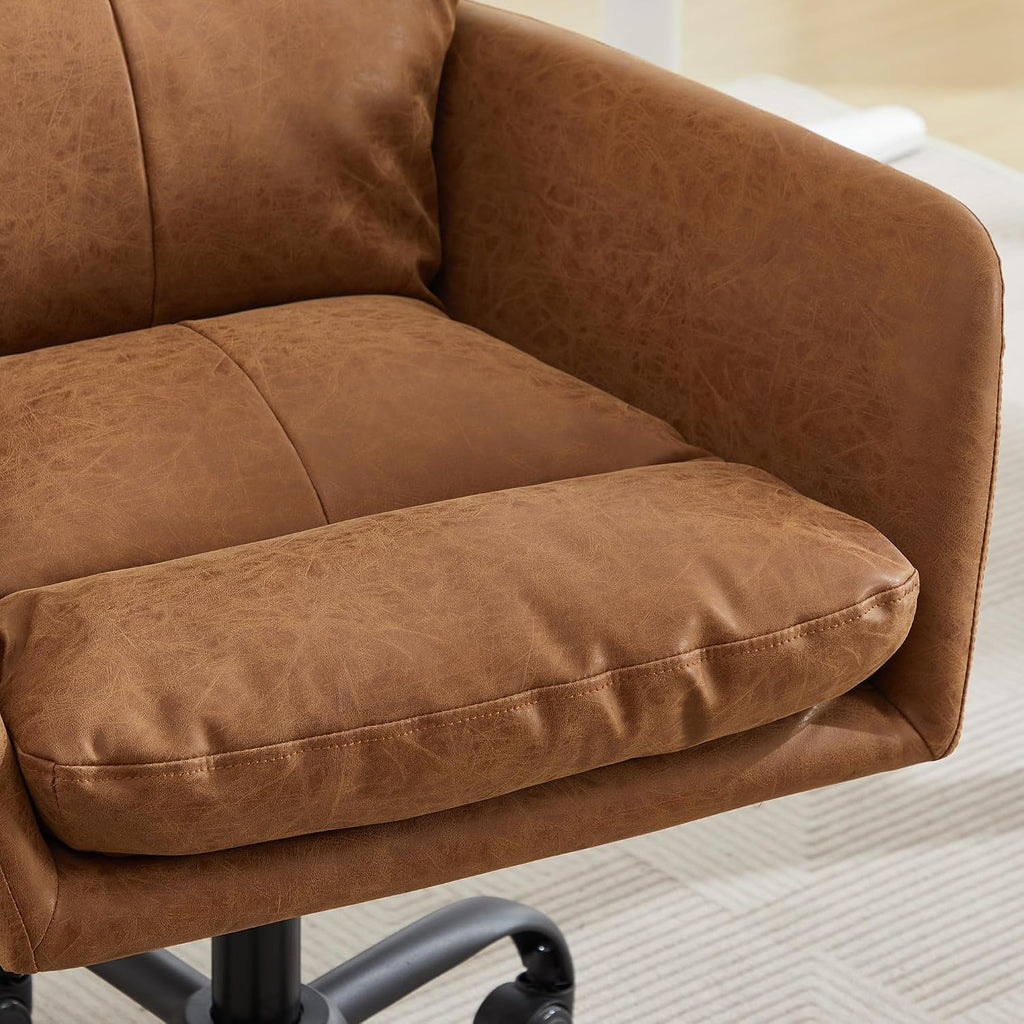 Adjustable Home Office Desk Chair with Comfy Square Mid-Back, Faux Leather 360 Swivel Upholstered Task Armchair with