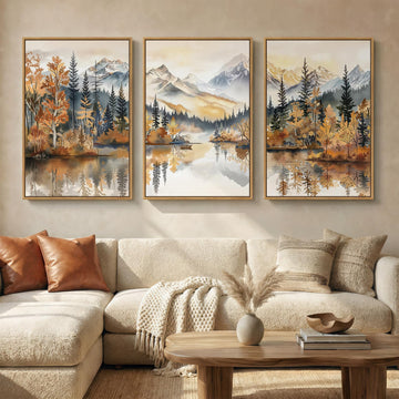 Framed Mountain Forest Landscape Wall Art, 3 Piece, 24x36