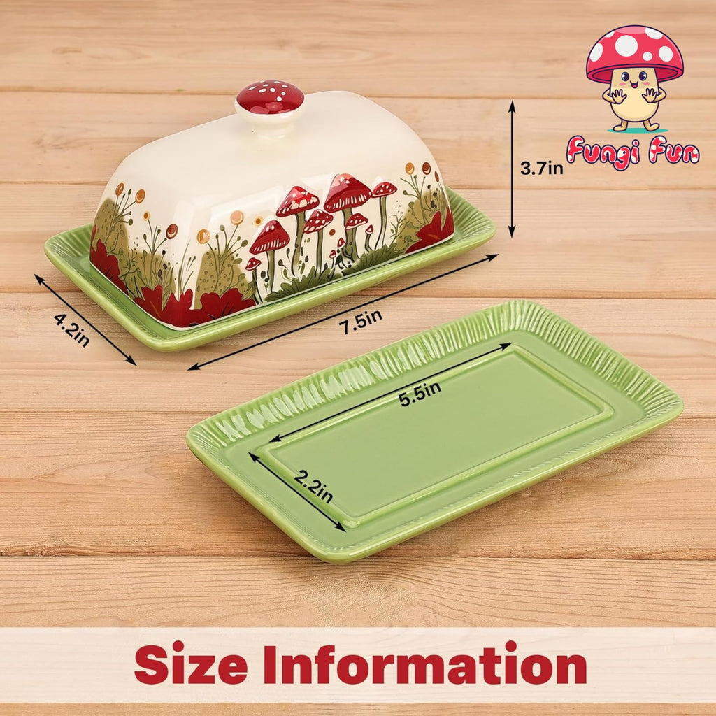 Ceramic Butter Dish with Lids - Mushroom Butter Containers, White