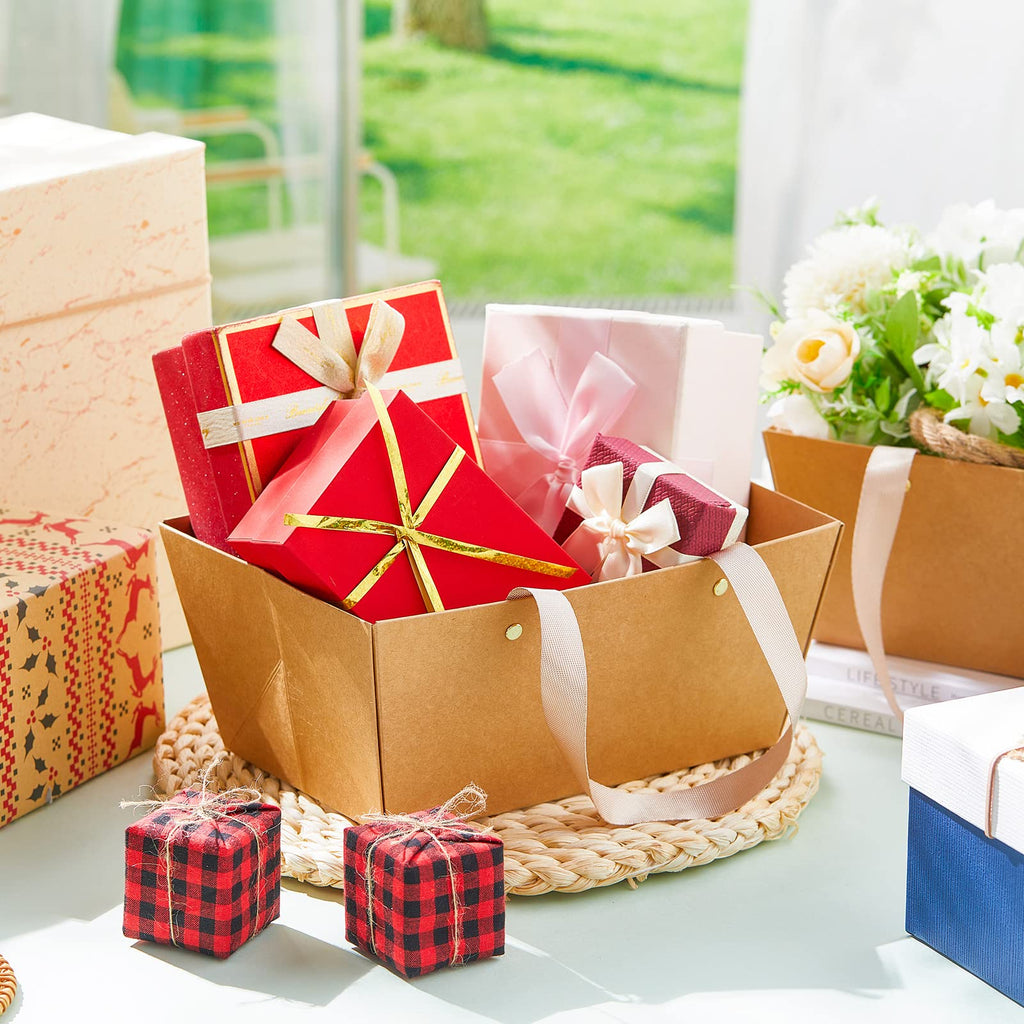 30 Pcs Basket for Gift Empty DIY Bulk Gift Basket Kit with Handle Kraft Cardboard Tray with 30 Bag 30 Bow Market Tray
