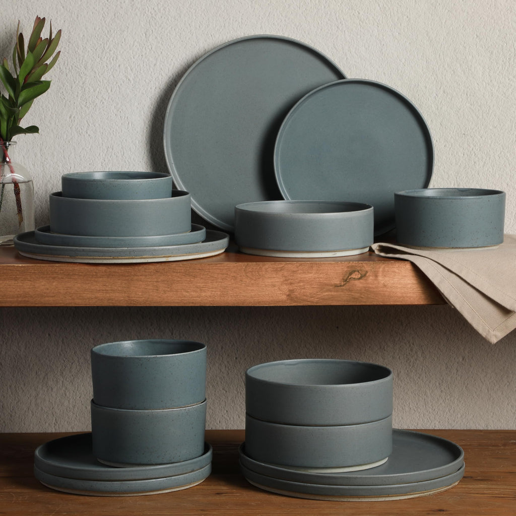 Tatum Premium Porcelain Matte Reactive Glaze 16-Piece (Service for 4) Plates and Bolws Stackable Dishes Ceramic