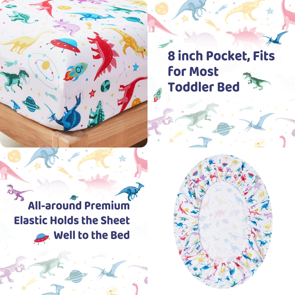 Toddler Bedding Set, Toddler Bed Comforter Sets for Girls, Toddler Bed Set, Space Dinosaur Printed