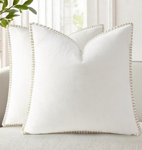 Summer Chenille Soft Cozy Throw Pillow Covers 26x26 Set of 2, Modern Farmhouse Boho Velvet Decorative Euro Sham