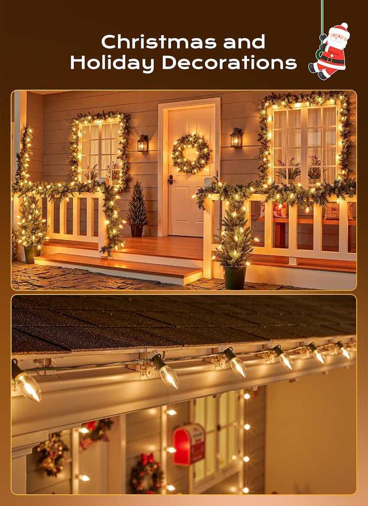 C9 Christmas Lights Outdoor, 100 FT 100 LED Vintage Warm White C9 String Lights Connectable for Christmas Tree
