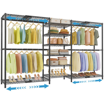 X3 Plus Large Expandable Closet Rack Wardrobe Closet Organizer Black